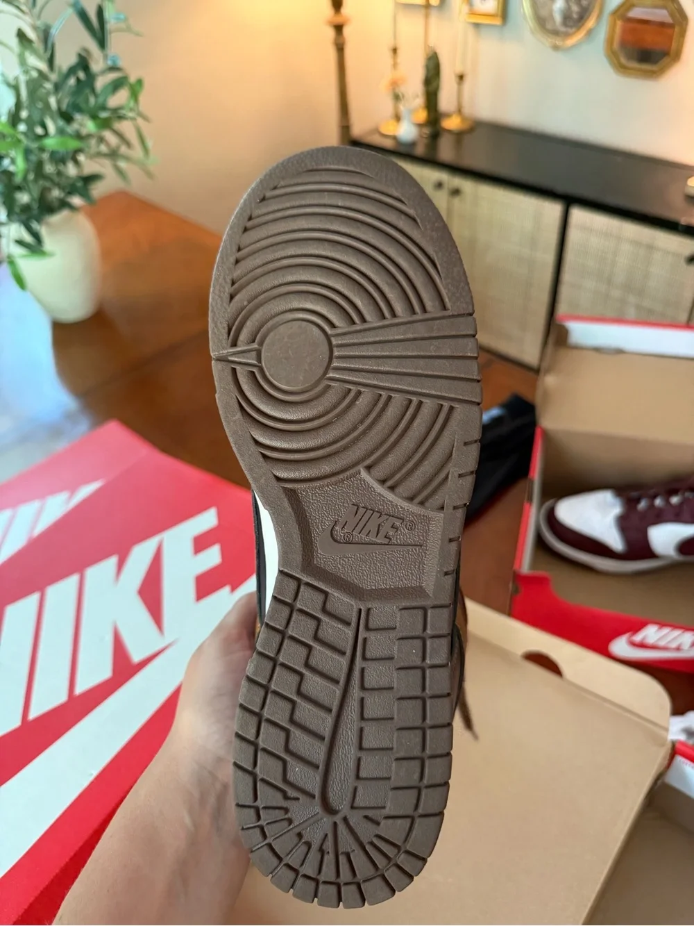 Nike Men’s Brown and Black Low-Top Sneakers with Tan Swoosh